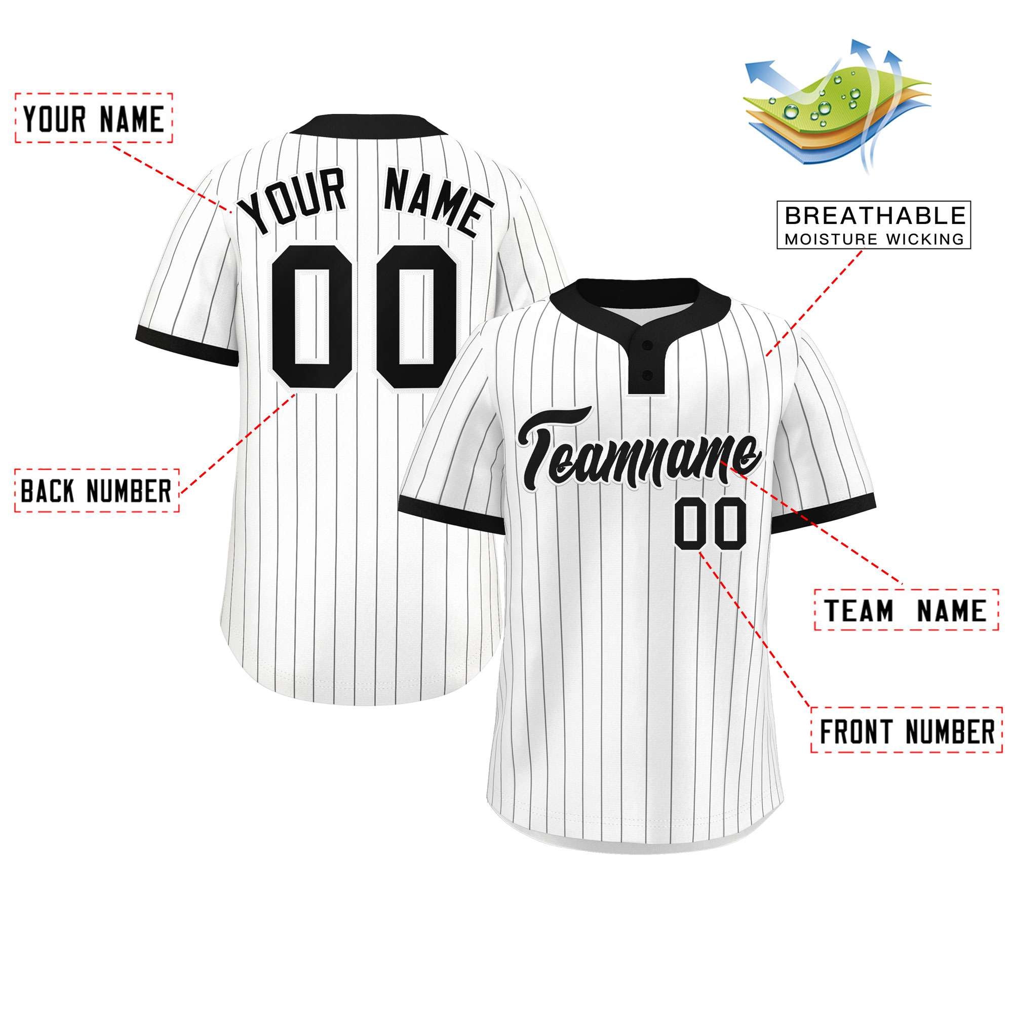 Custom White Black Stripe Fashion Authentic Two-Button Softball Jersey