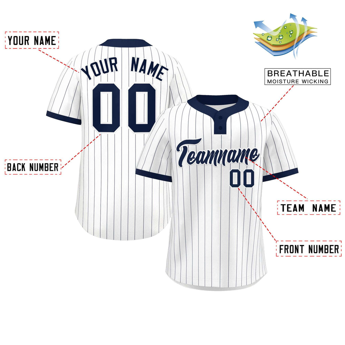 Custom White Navy Stripe Fashion Authentic Two-Button Softball Jersey