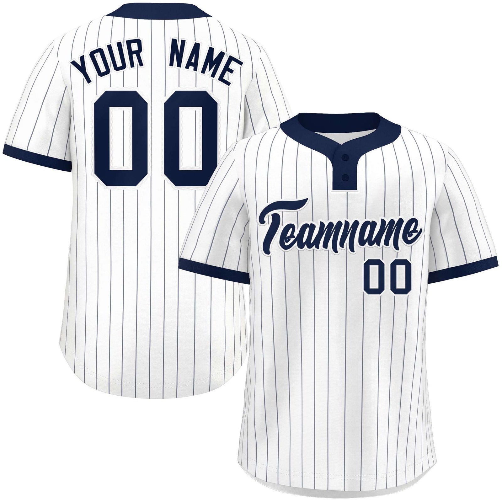 Custom White Navy Stripe Fashion Authentic Two-Button Softball Jersey