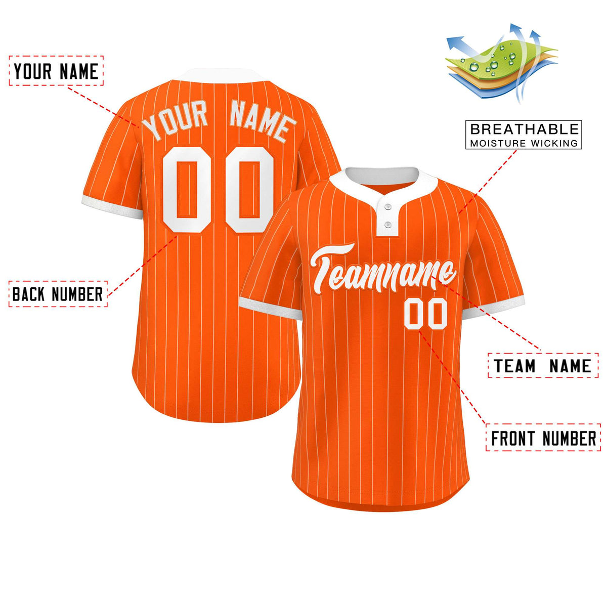 Custom Orange White Stripe Fashion Authentic Two-Button Softball Jersey