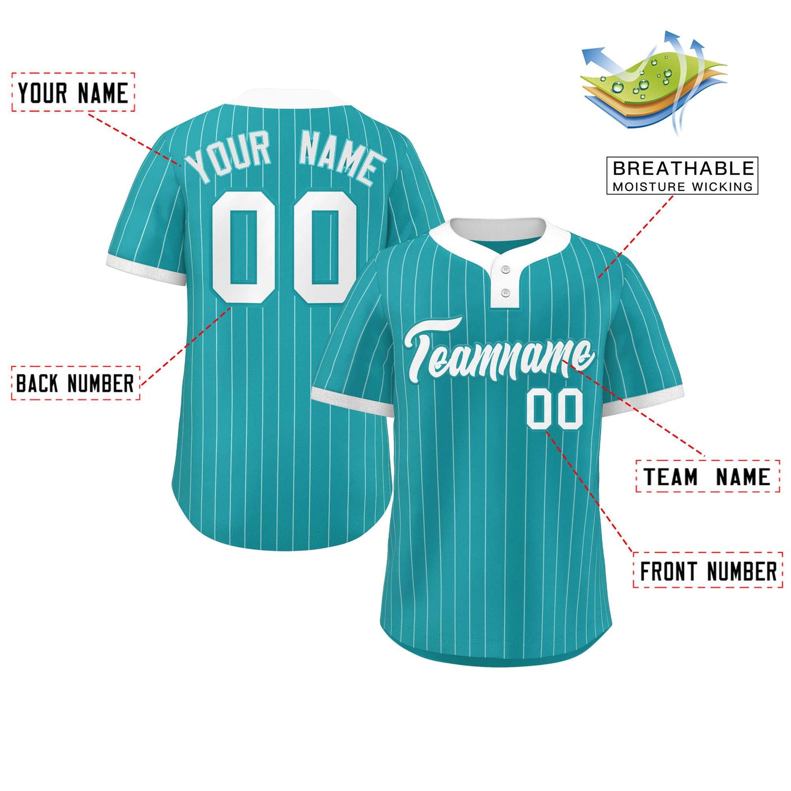 Custom Aqua White Stripe Fashion Authentic Two-Button Softball Jersey