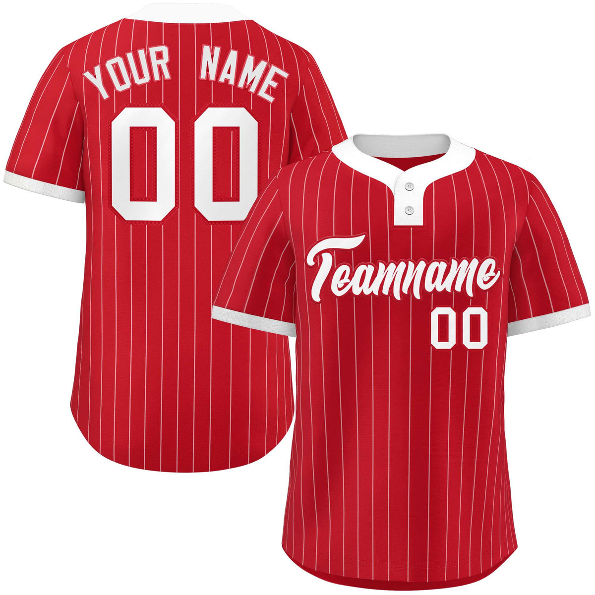 Custom Red White Stripe Fashion Authentic Two-Button Softball Jersey
