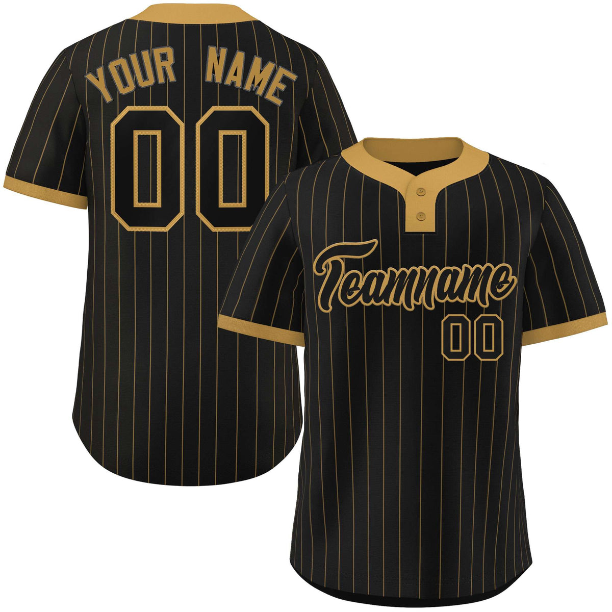 Custom Black Old Gold Stripe Fashion Authentic Two-Button Softball Jersey