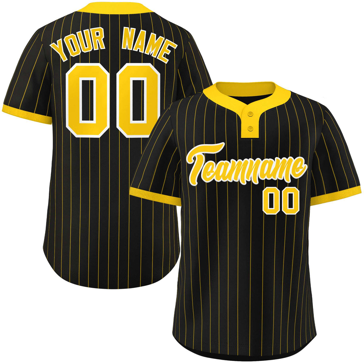 Custom Black Gold Stripe Fashion Authentic Two-Button Softball Jersey