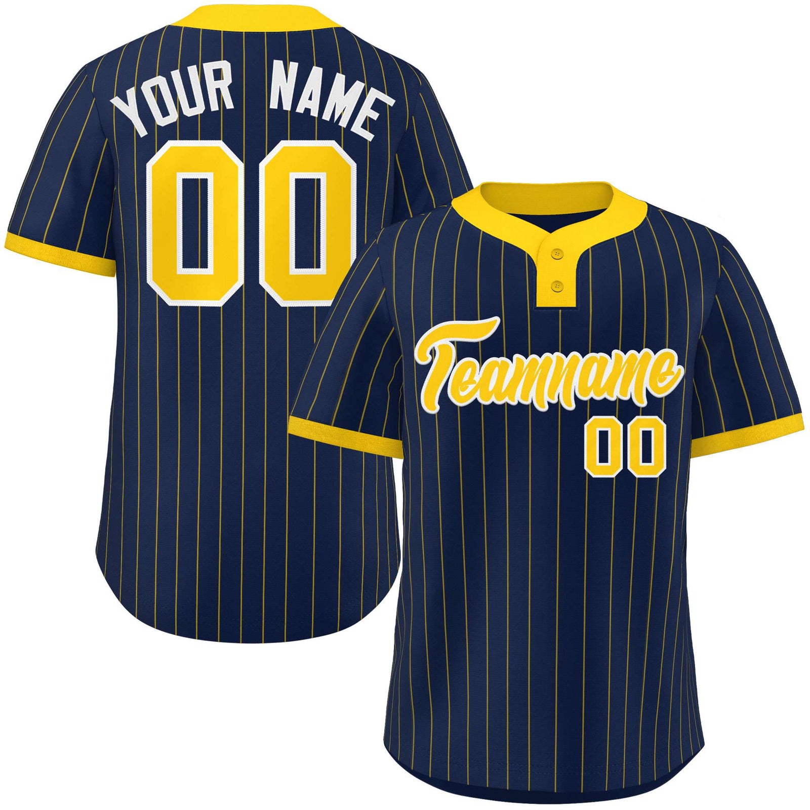 Custom Navy Gold Stripe Fashion Authentic Two-Button Softball Jersey