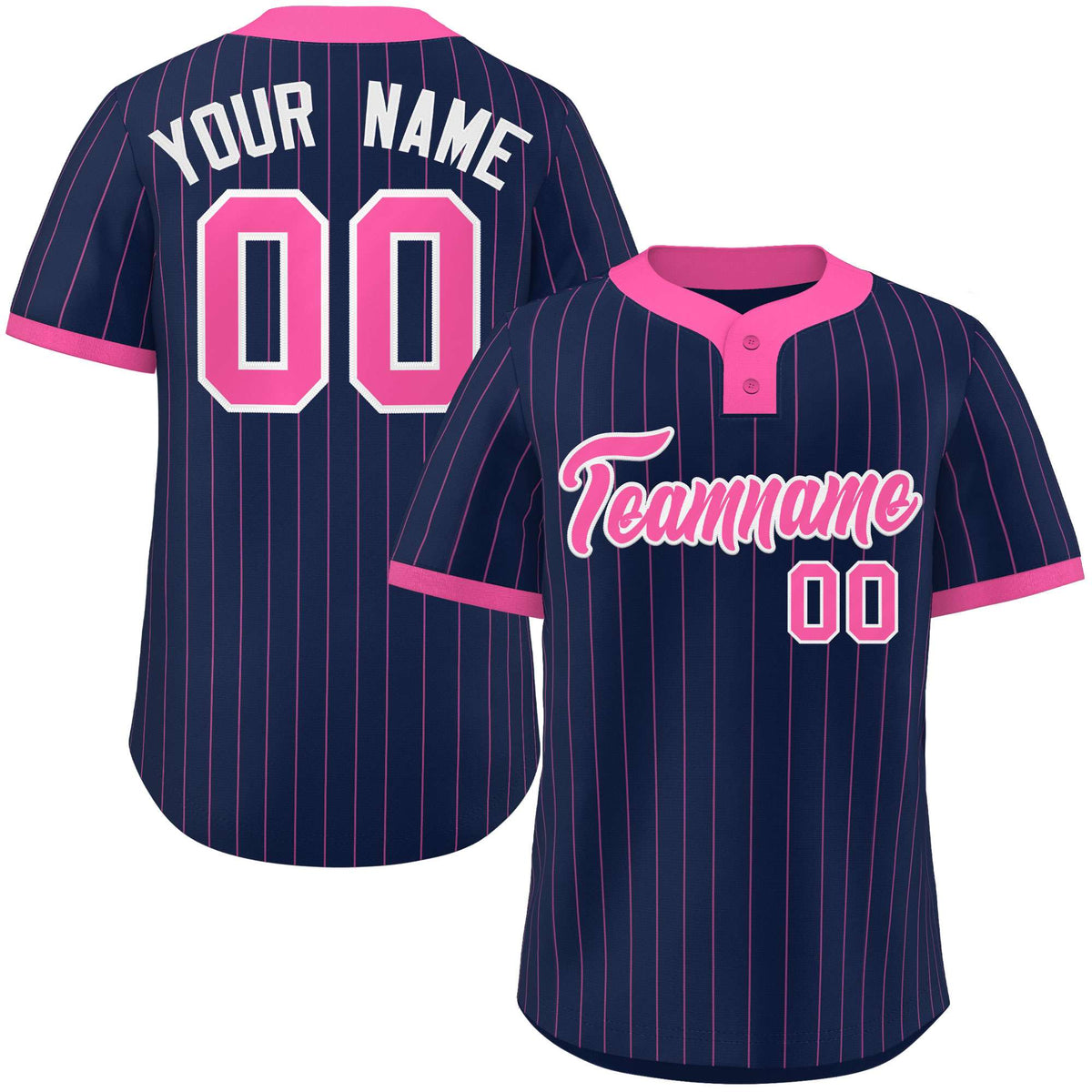 Custom Navy Pink Stripe Fashion Authentic Two-Button Softball Jersey