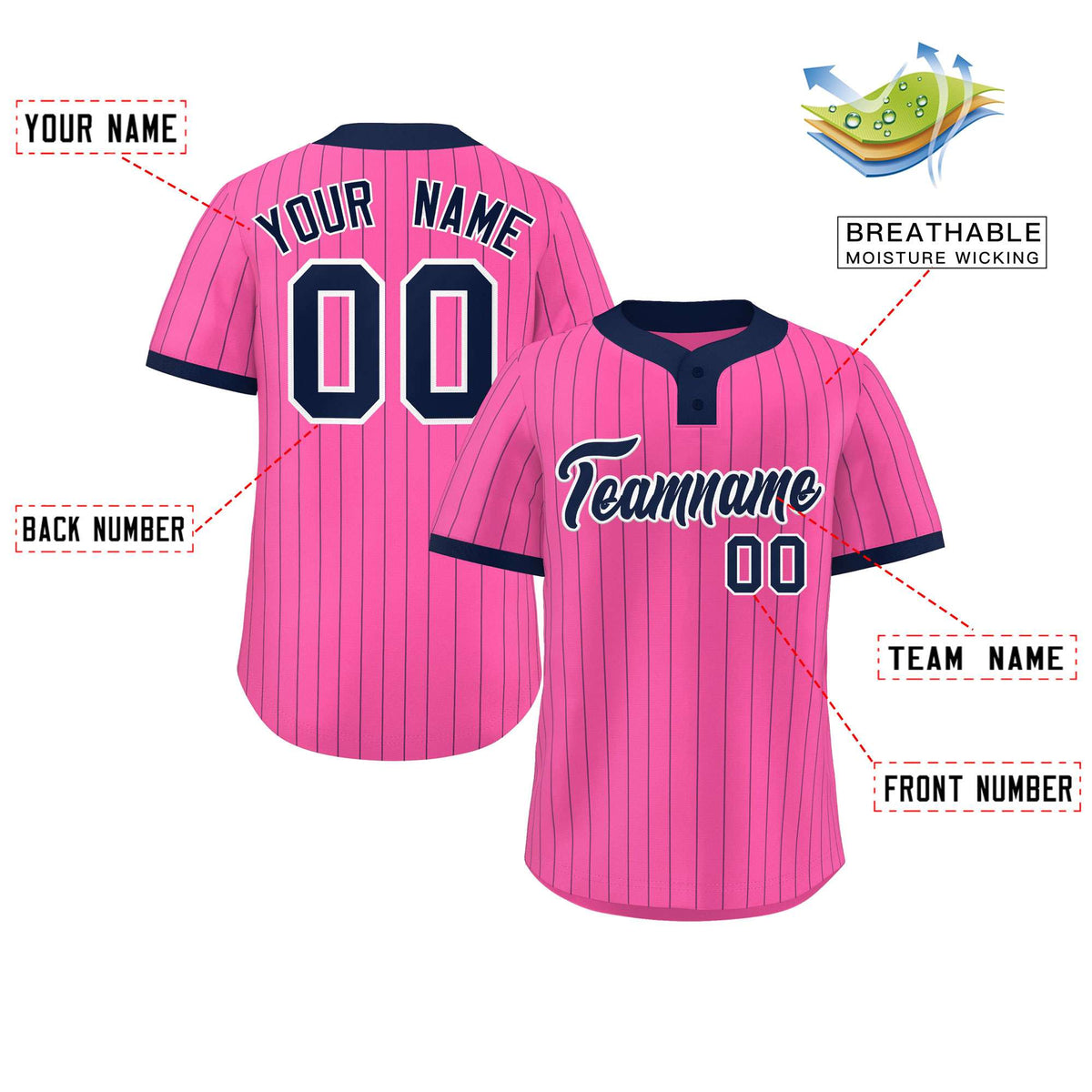 Custom Pink Navy Stripe Fashion Authentic Two-Button Softball Jersey