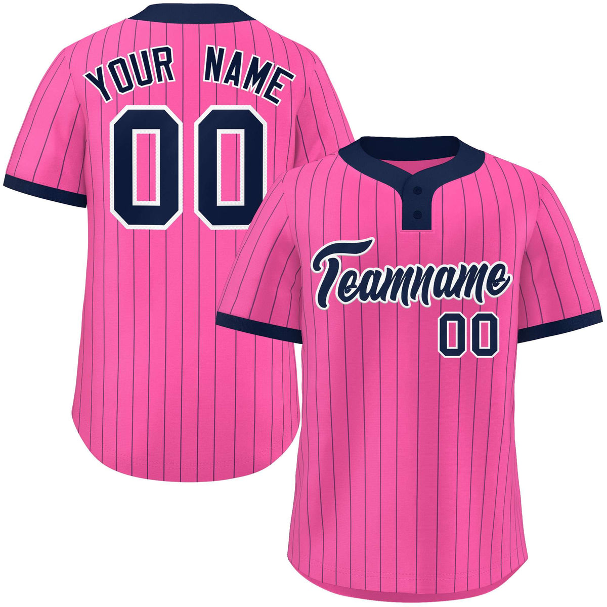 Custom Pink Navy Stripe Fashion Authentic Two-Button Softball Jersey