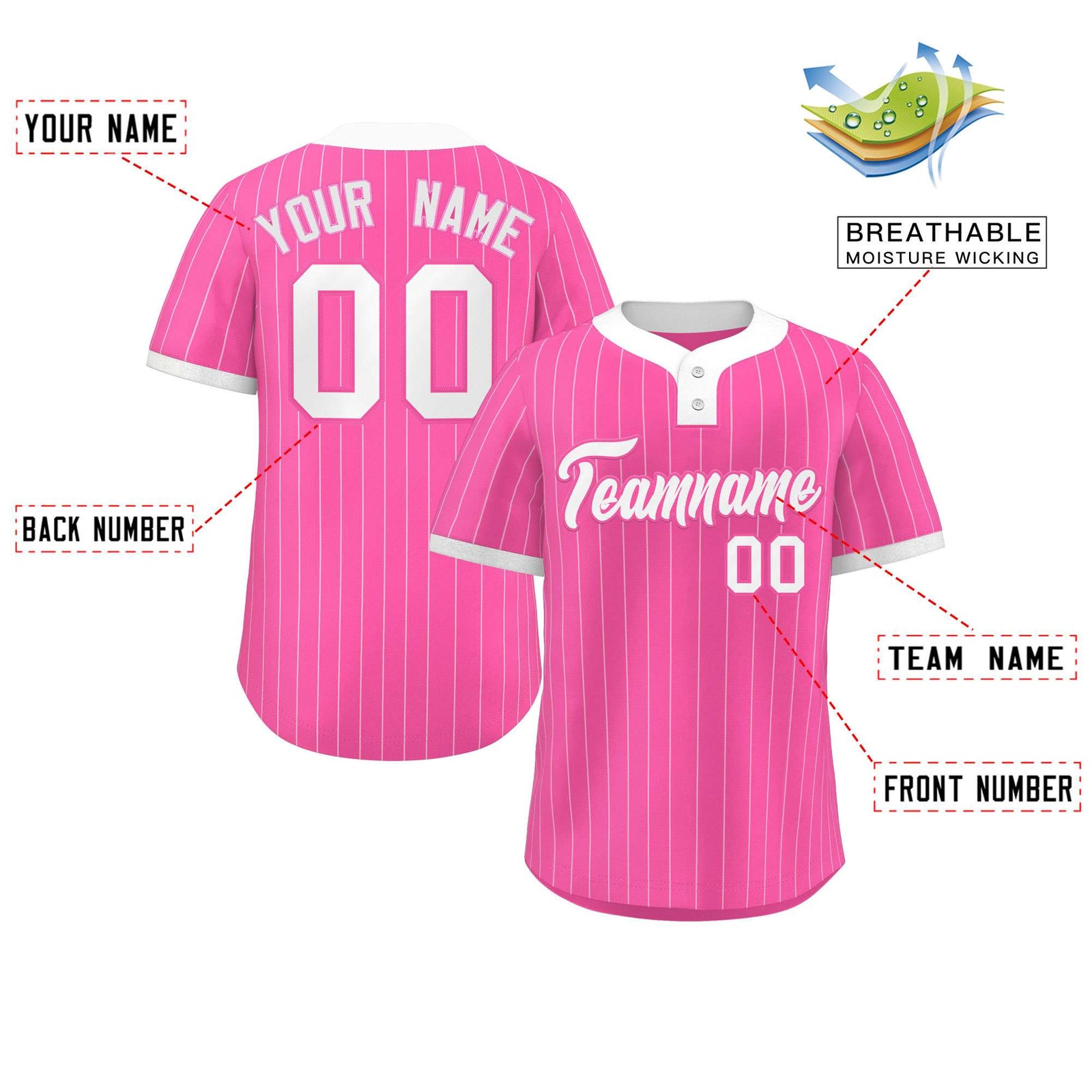 Custom Pink White Stripe Fashion Authentic Two-Button Softball Jersey
