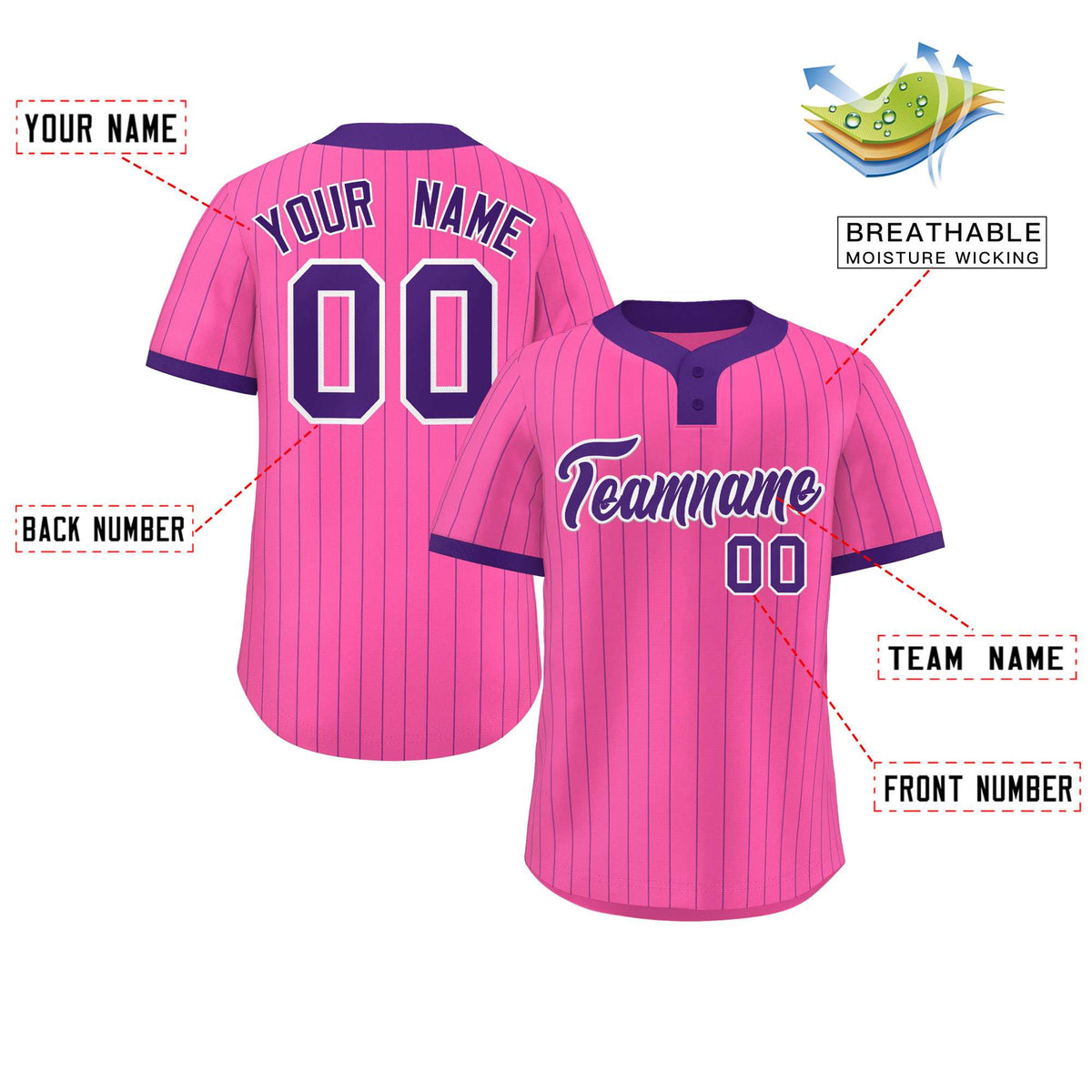 Custom Pink Purple Stripe Fashion Authentic Two-Button Softball Jersey