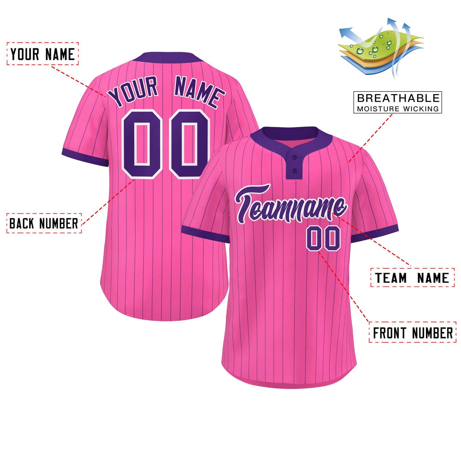 Custom Pink Purple Stripe Fashion Authentic Two-Button Softball Jersey
