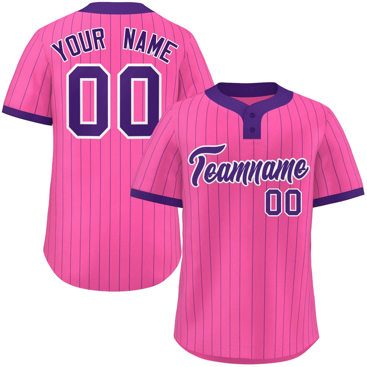 Custom Pink Purple Stripe Fashion Authentic Two-Button Softball Jersey