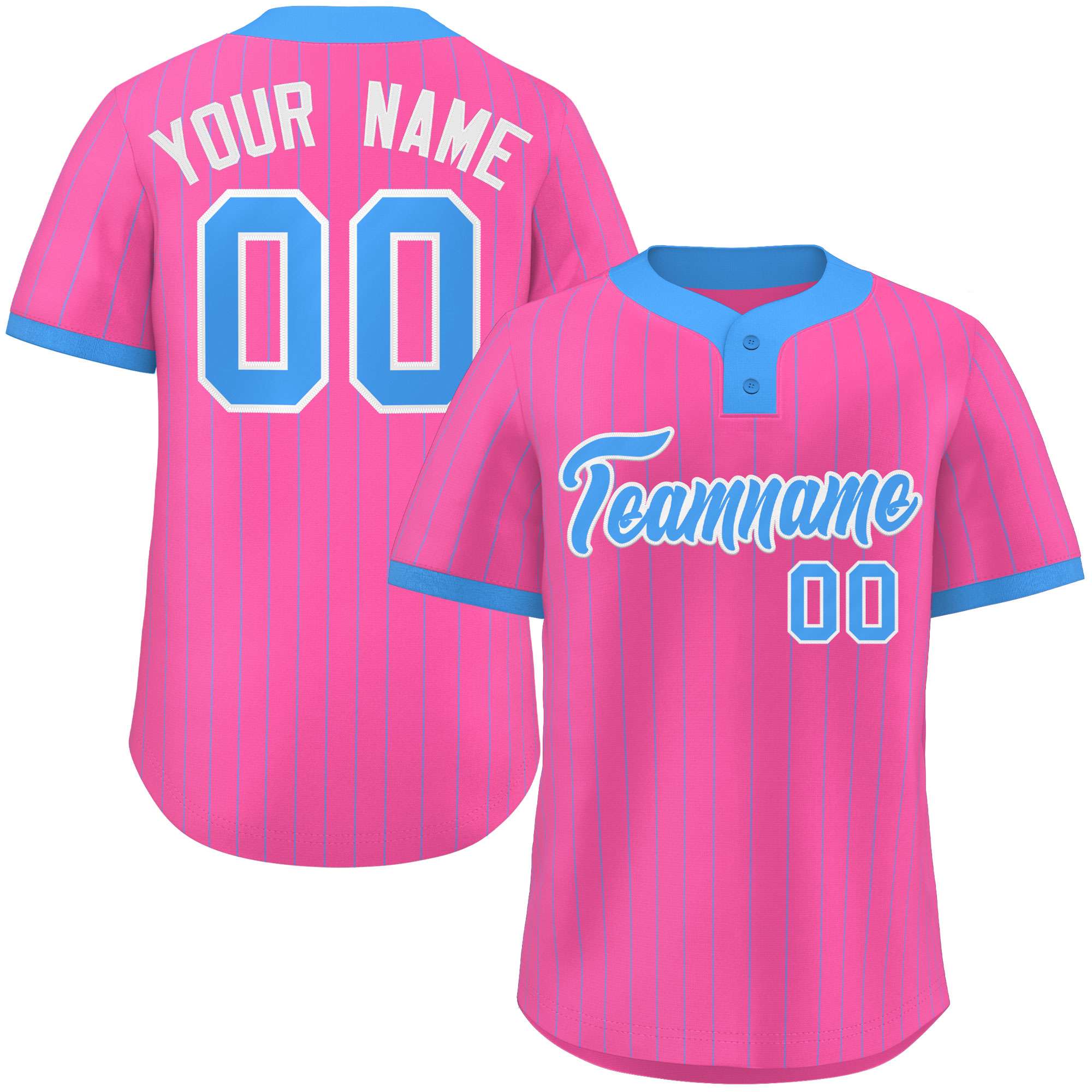 Custom Pink Powder Blue Stripe Fashion Authentic Two-Button Softball Jersey