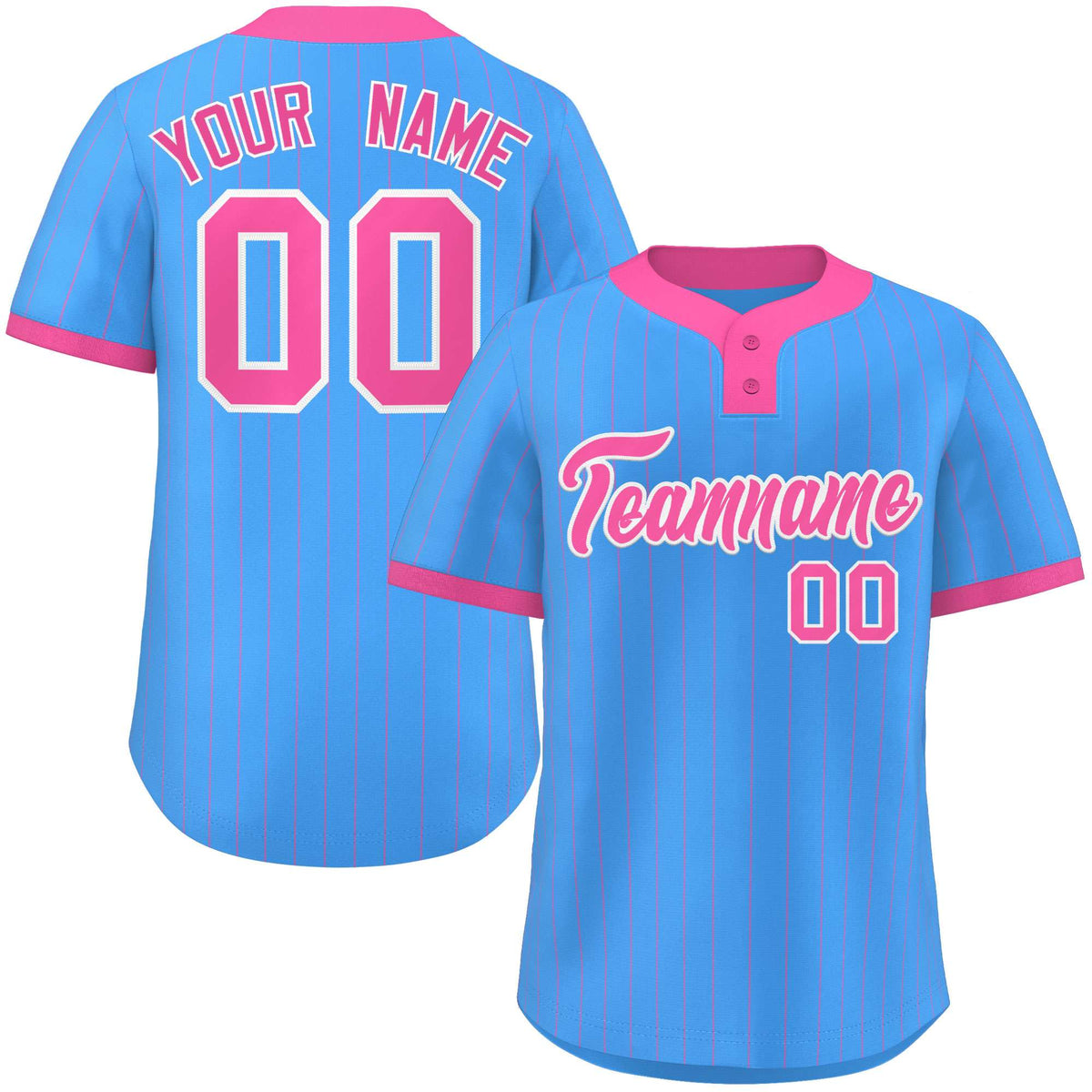 Custom Powder Blue Pink Stripe Fashion Authentic Two-Button Softball Jersey