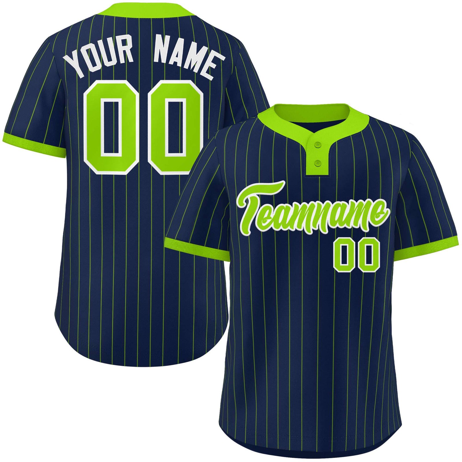 Custom Navy Neon Green Stripe Fashion Authentic Two-Button Softball Jersey