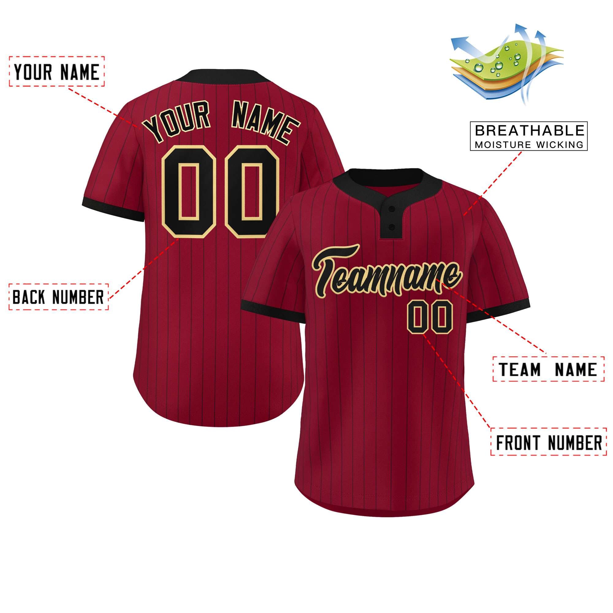 Custom Crimson Black Stripe Fashion Authentic Two-Button Softball Jersey