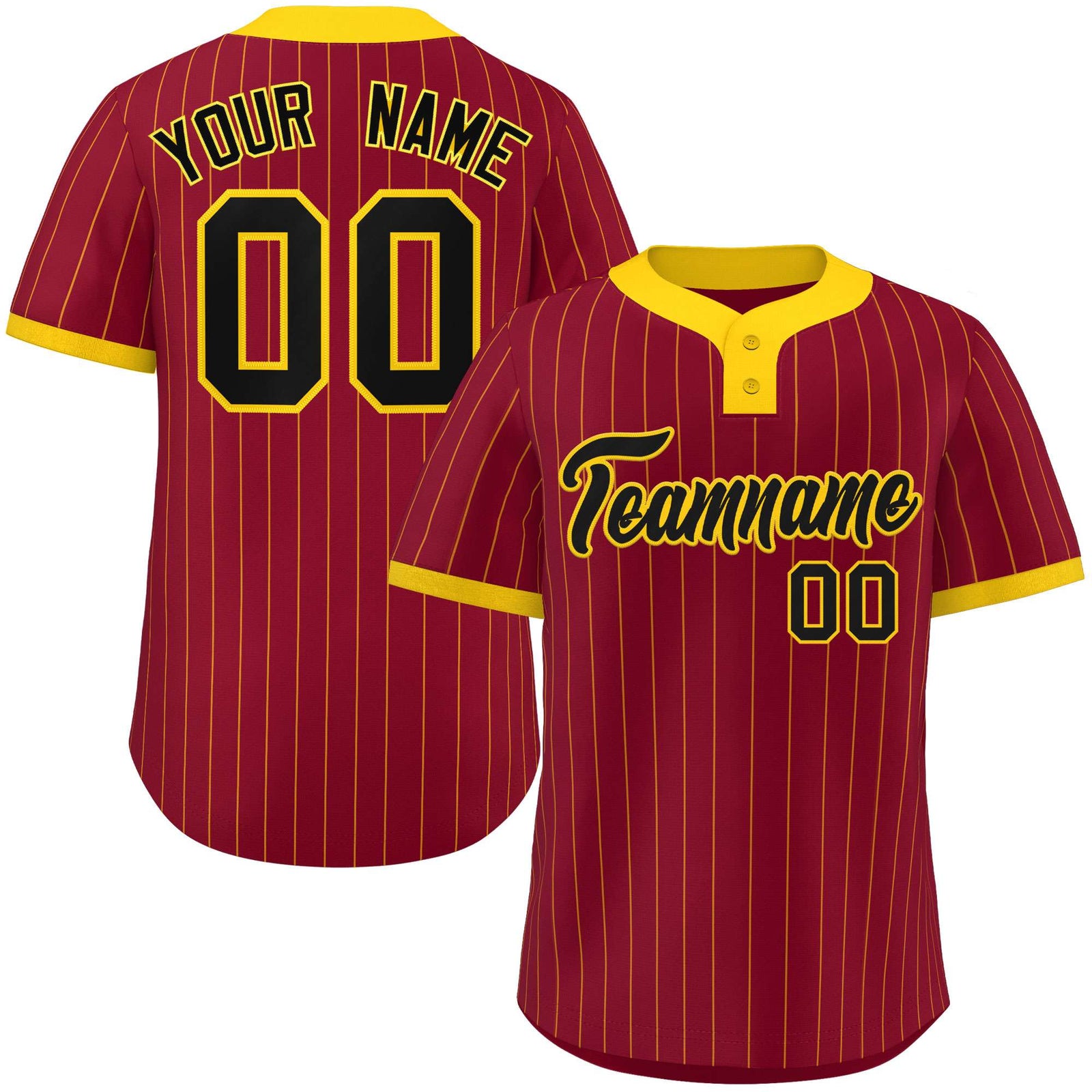 Custom Crimson Gold Stripe Fashion Authentic Two-Button Softball Jersey