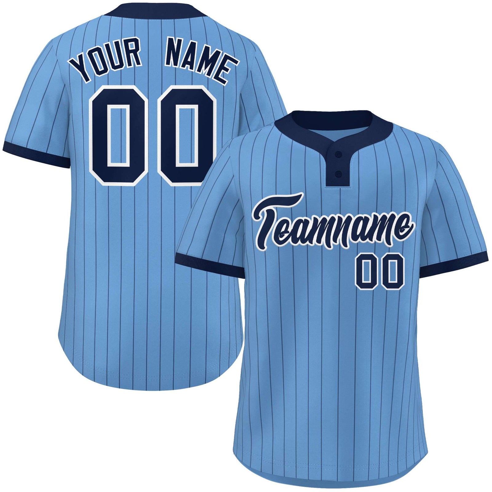 Custom Light Blue Navy Stripe Fashion Authentic Two-Button Softball Jersey