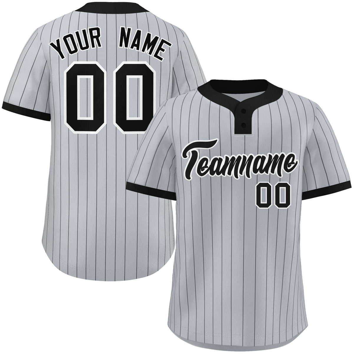 Custom Gray Black Stripe Fashion Authentic Two-Button Softball Jersey