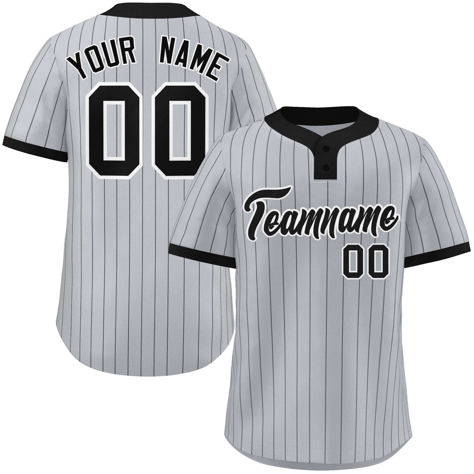 Custom Gray Black Stripe Fashion Authentic Two-Button Softball Jersey