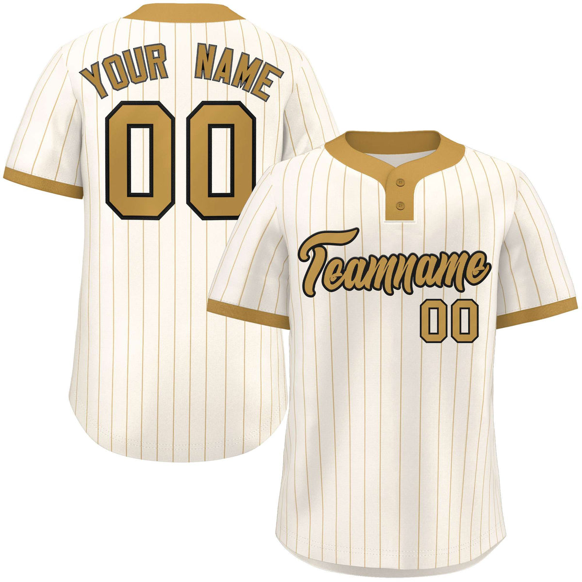 Custom Cream Old Gold Stripe Fashion Authentic Two-Button Softball Jersey