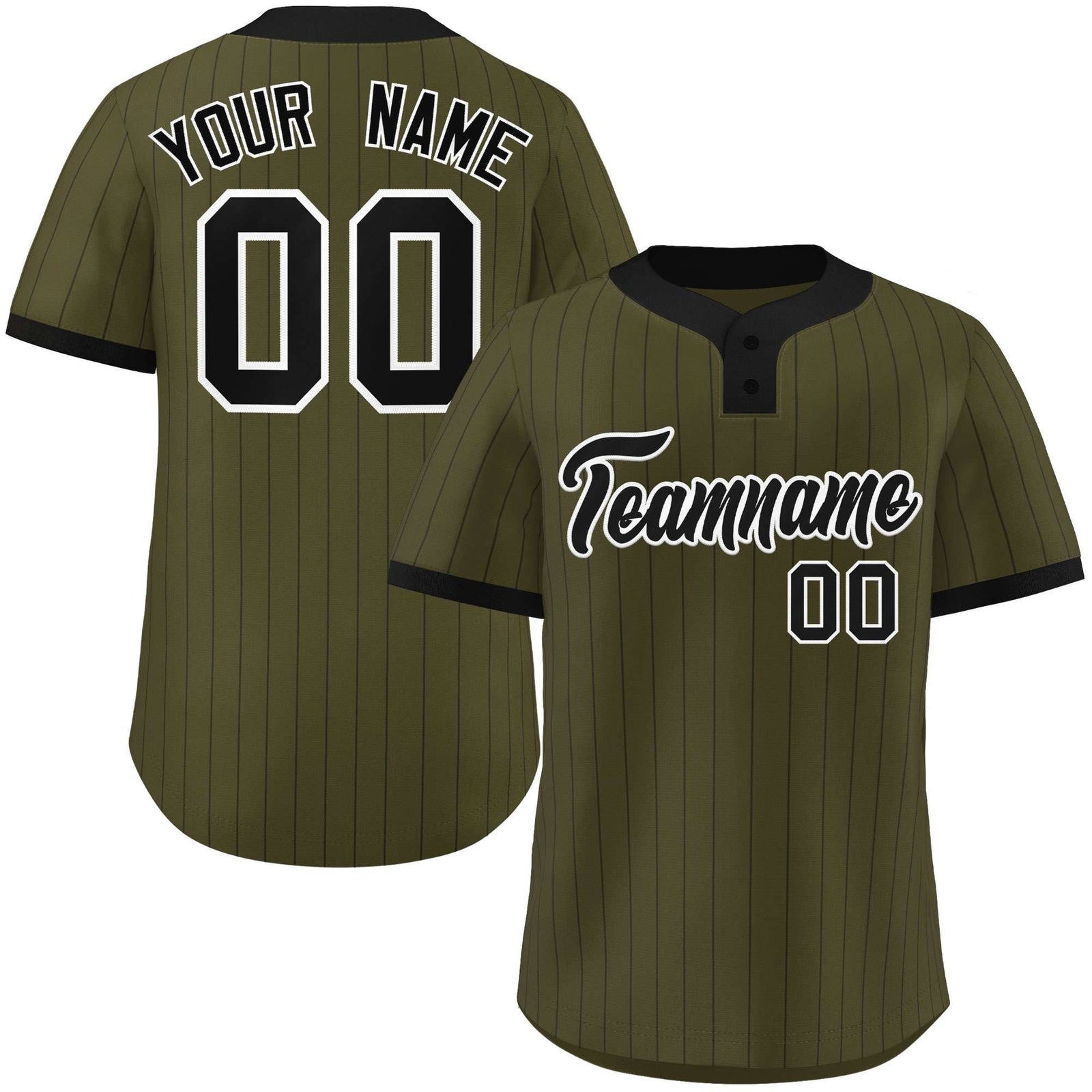 Custom Olive Black Stripe Fashion Authentic Two-Button Softball Jersey