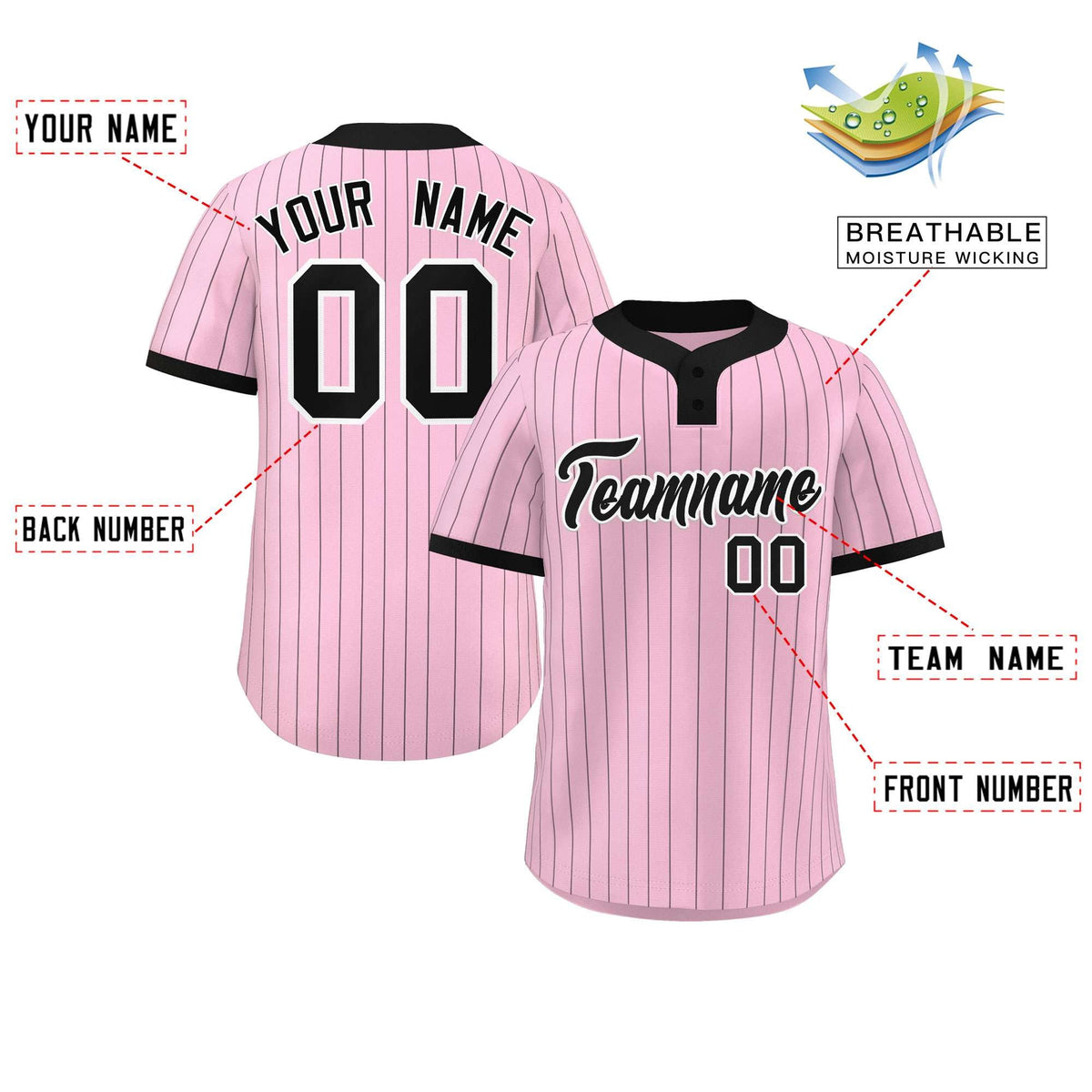 Custom Light Pink Black Stripe Fashion Authentic Two-Button Softball Jersey