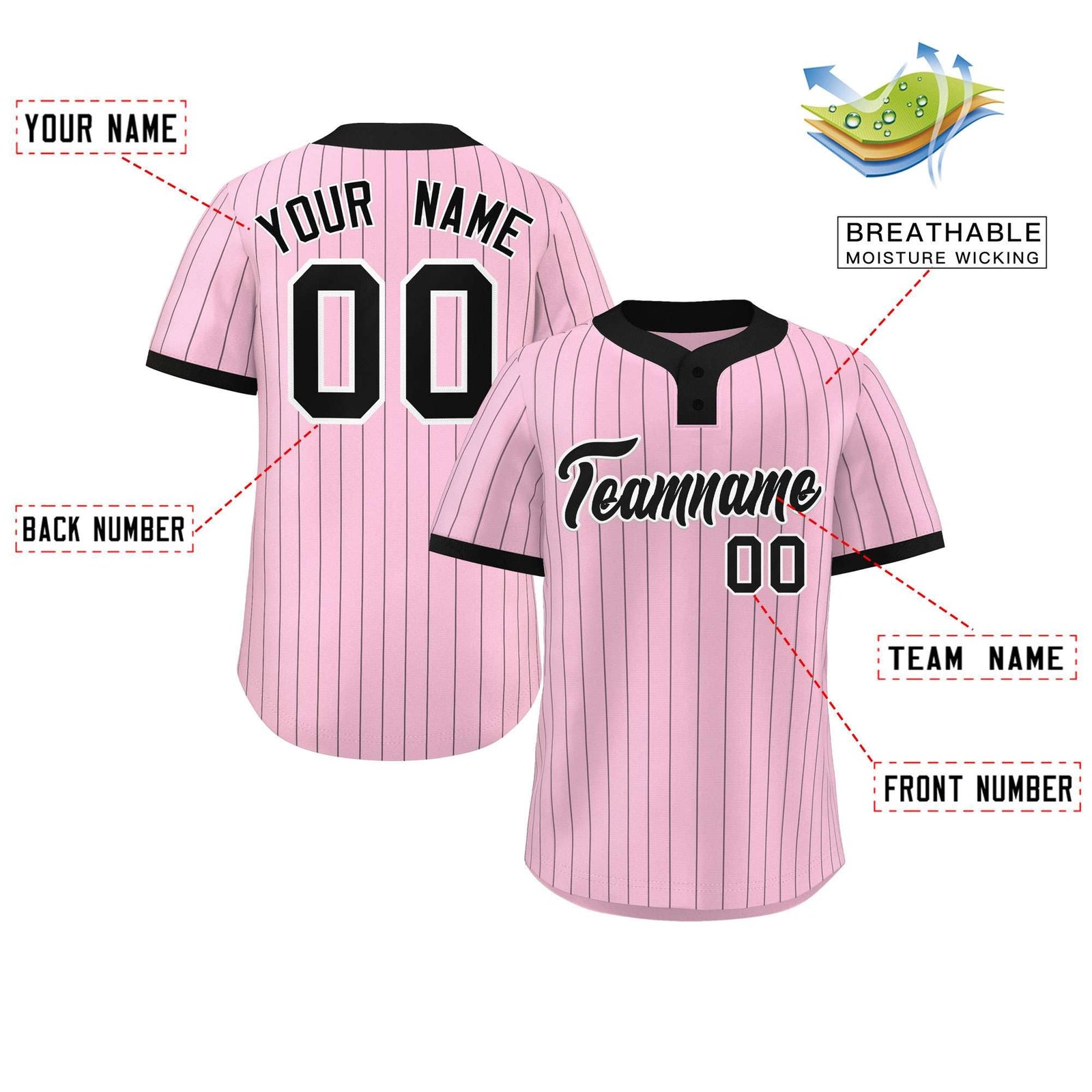 Custom Light Pink Black Stripe Fashion Authentic Two-Button Softball Jersey