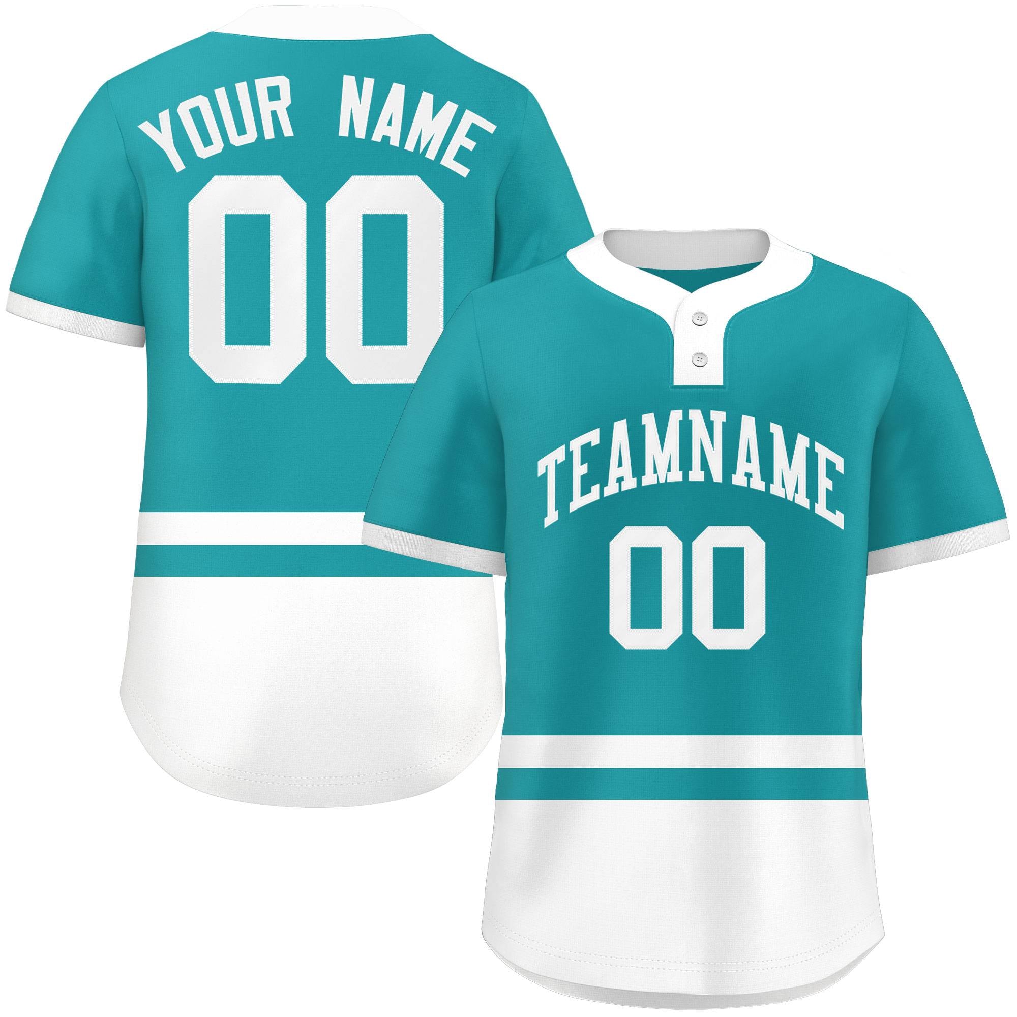 Custom Aqua White Color Block Personalized Authentic Two-Button Softball Jersey