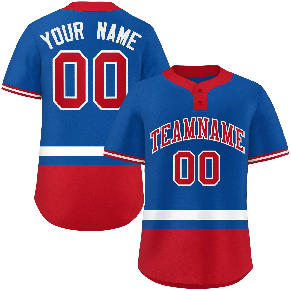 Custom Royal White-Red Color Block Personalized Authentic Two-Button Softball Jersey
