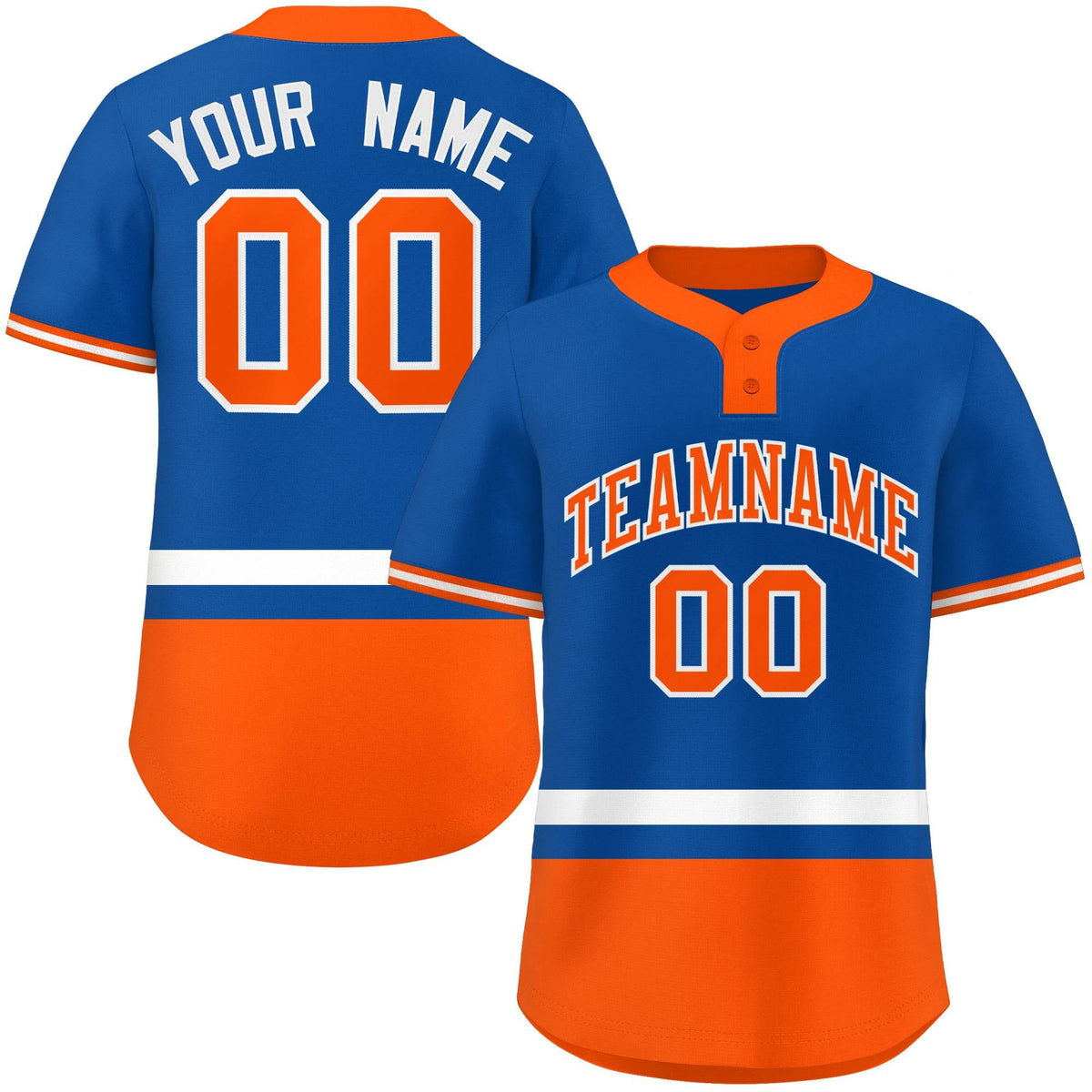 Custom Royal White-Orange Color Block Personalized Authentic Two-Button Softball Jersey