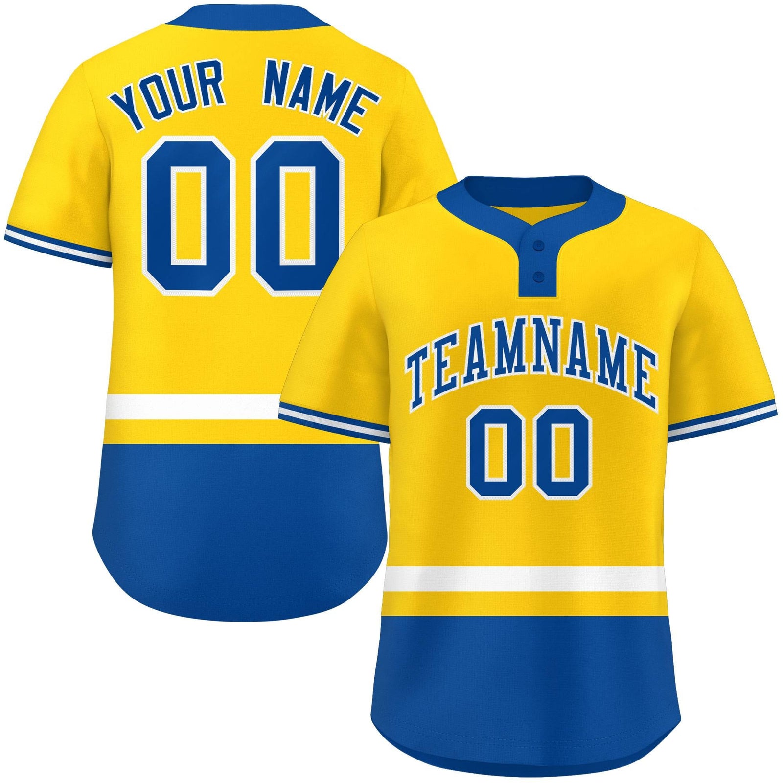 Custom Gold White-Royal Color Block Personalized Authentic Two-Button Softball Jersey