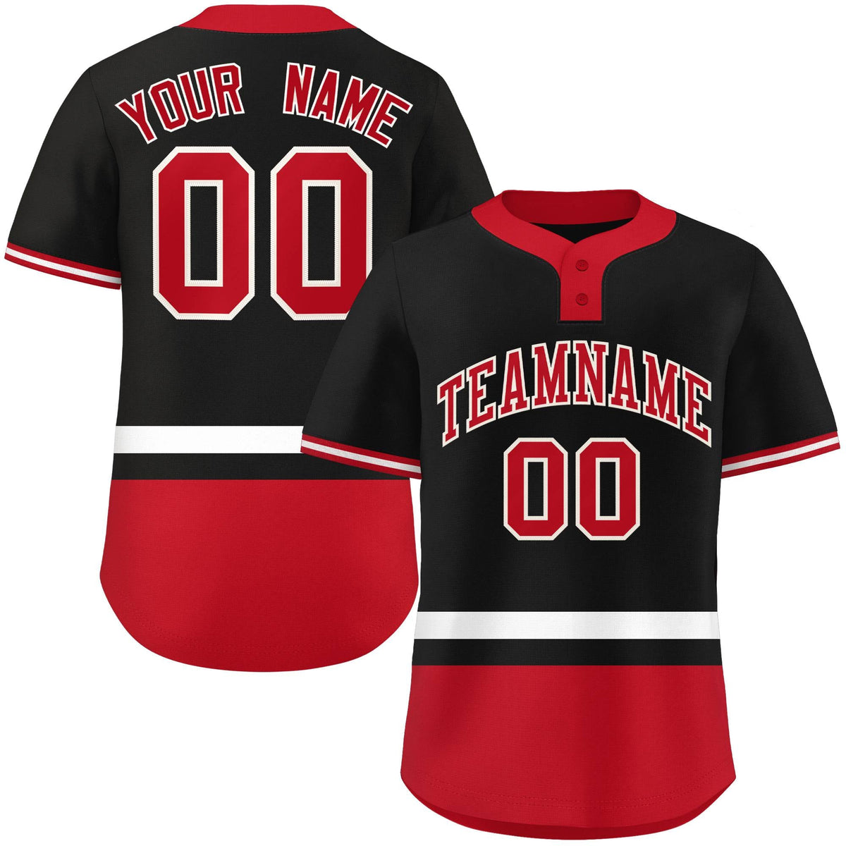 Custom Black White-Red Color Block Personalized Authentic Two-Button Softball Jersey