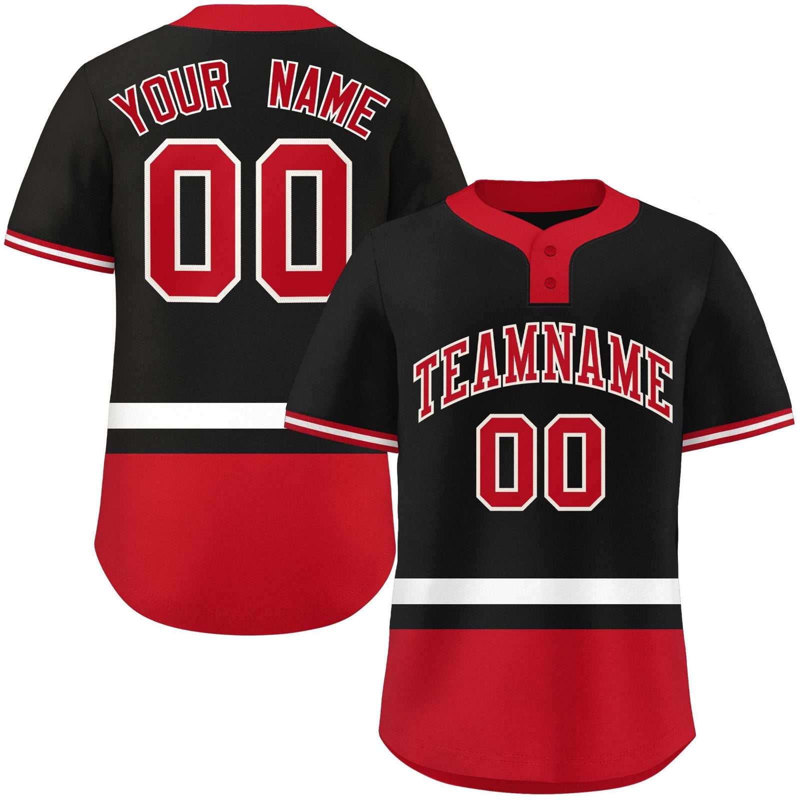 Custom Black White-Red Color Block Personalized Authentic Two-Button Softball Jersey