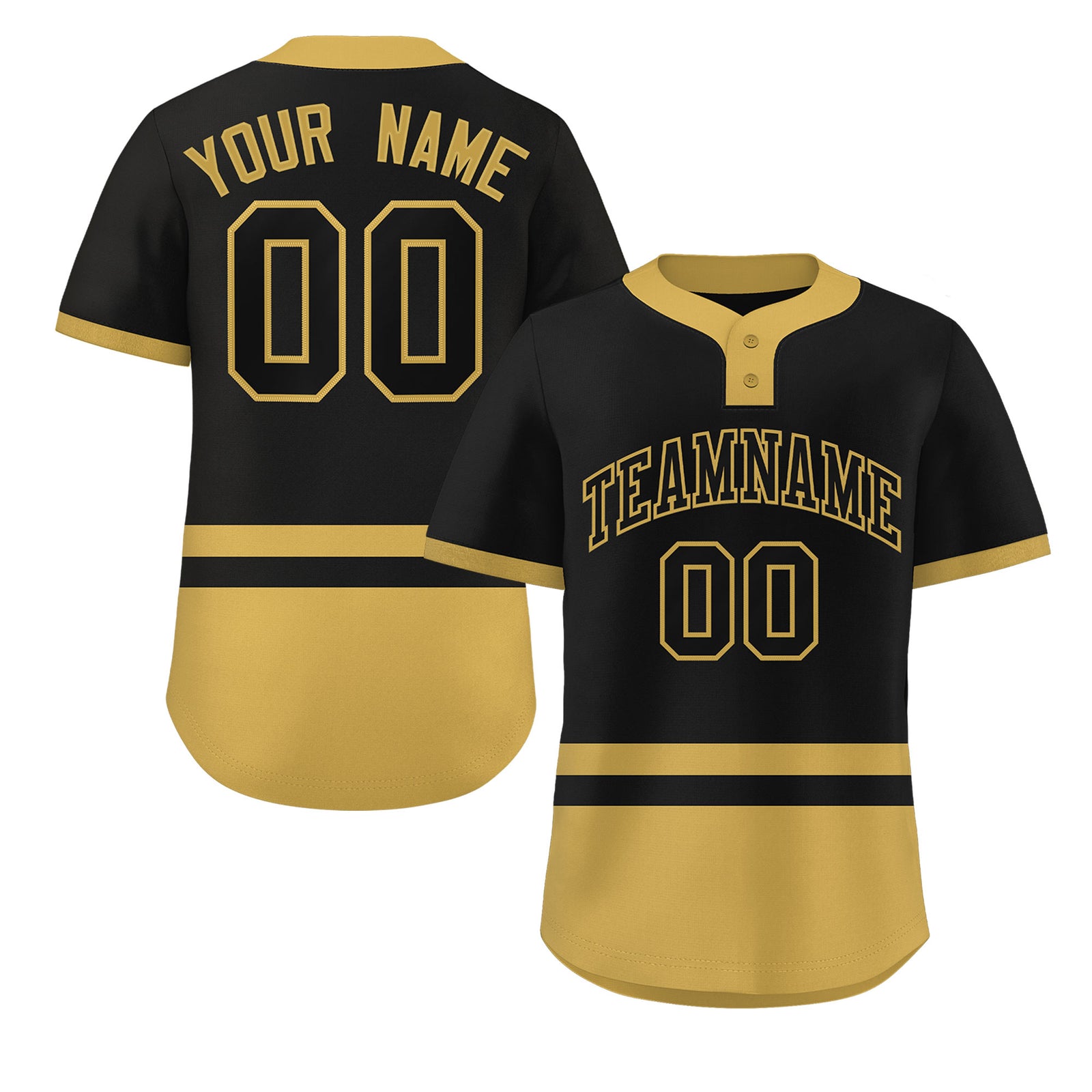 Custom Black Old Gold Color Block Personalized Authentic Two-Button Softball Jersey