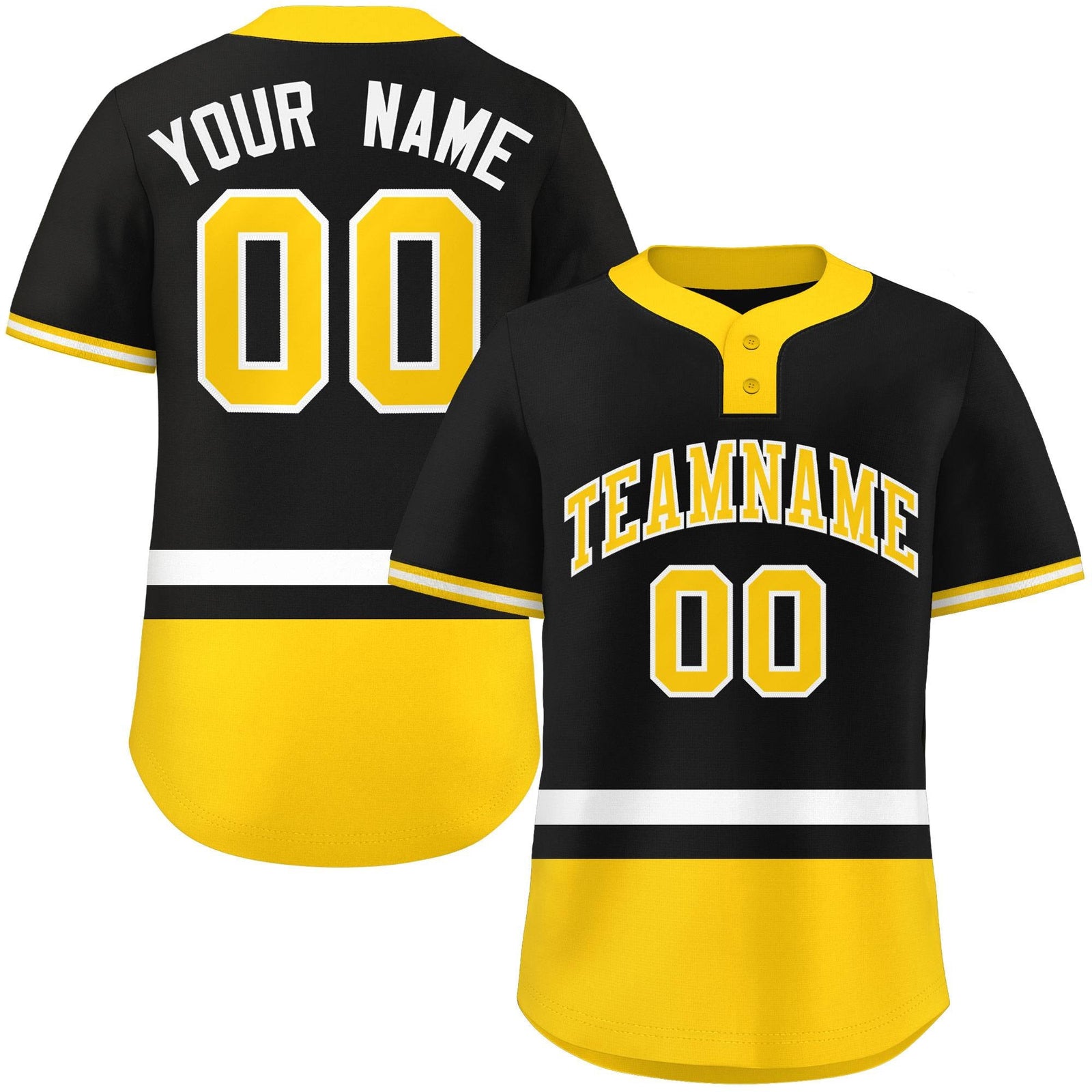 Custom Black White-Gold Color Block Personalized Authentic Two-Button Softball Jersey