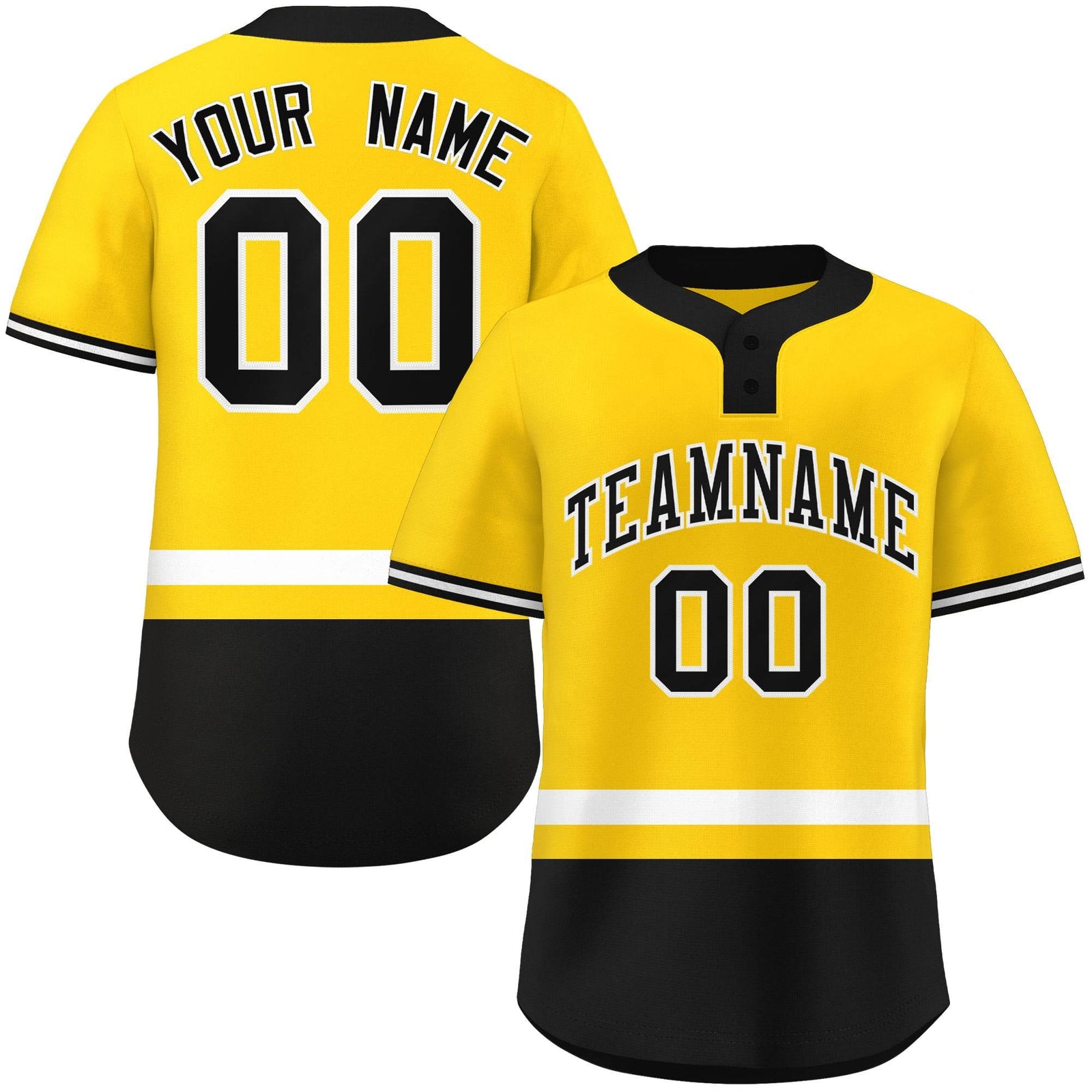 Custom Gold White-Black Color Block Personalized Authentic Two-Button Softball Jersey