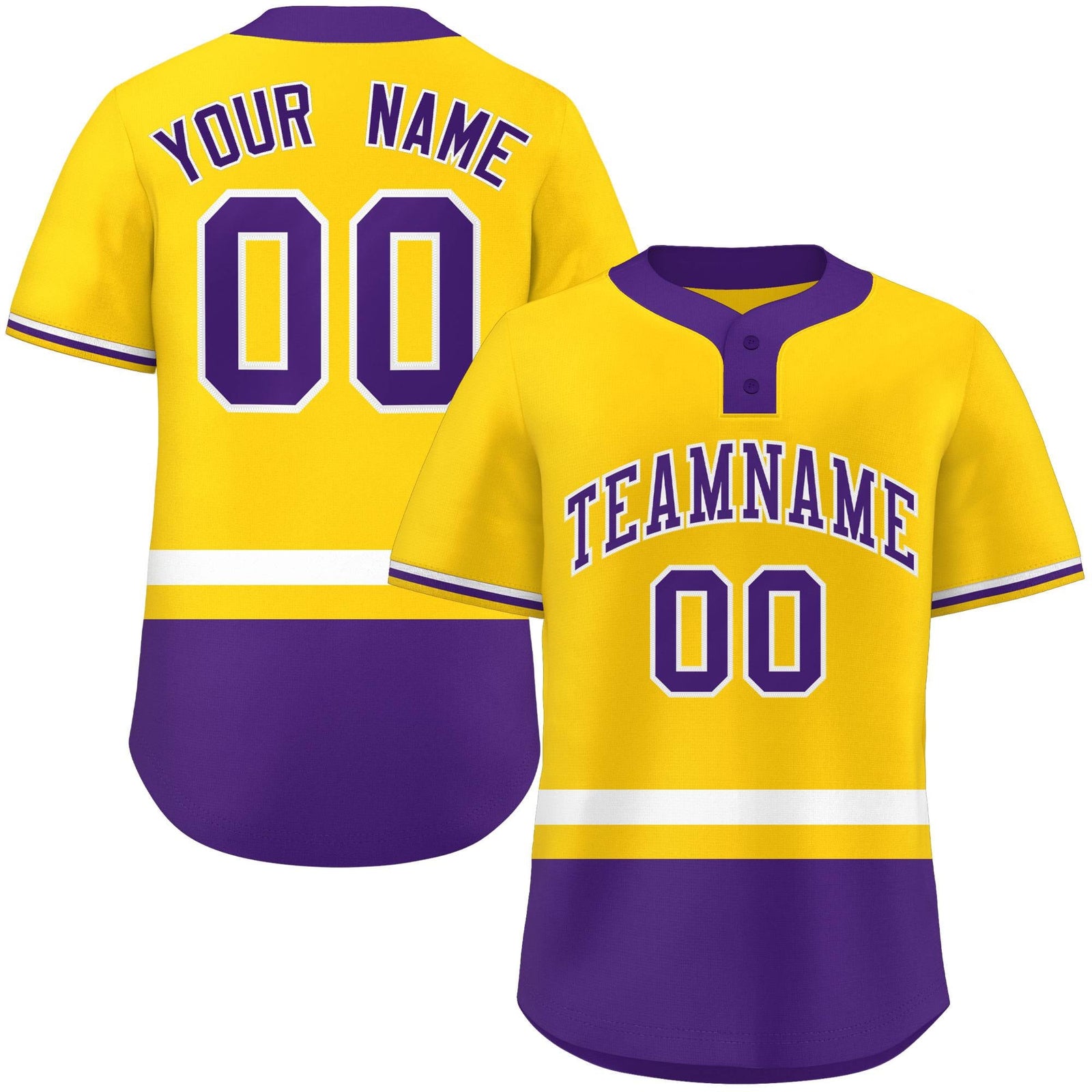 Custom Gold White-Purple Color Block Personalized Authentic Two-Button Softball Jersey