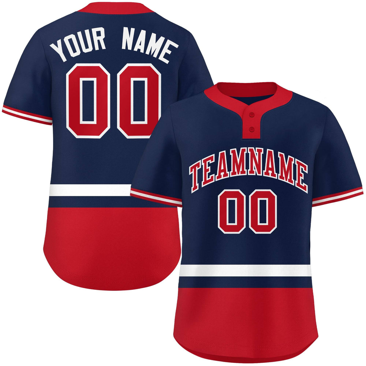 Custom Navy White-Red Color Block Personalized Authentic Two-Button Softball Jersey