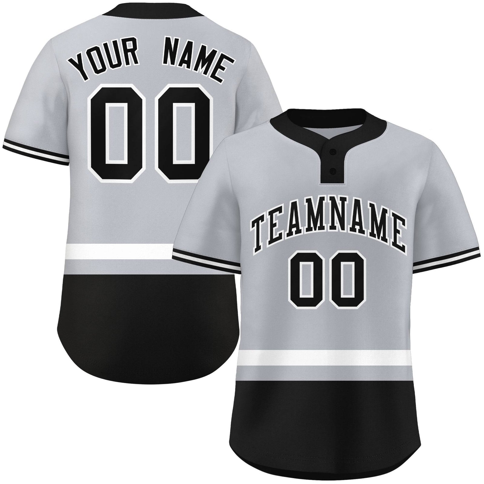 Custom Gray White-Black Color Block Personalized Authentic Two-Button Softball Jersey