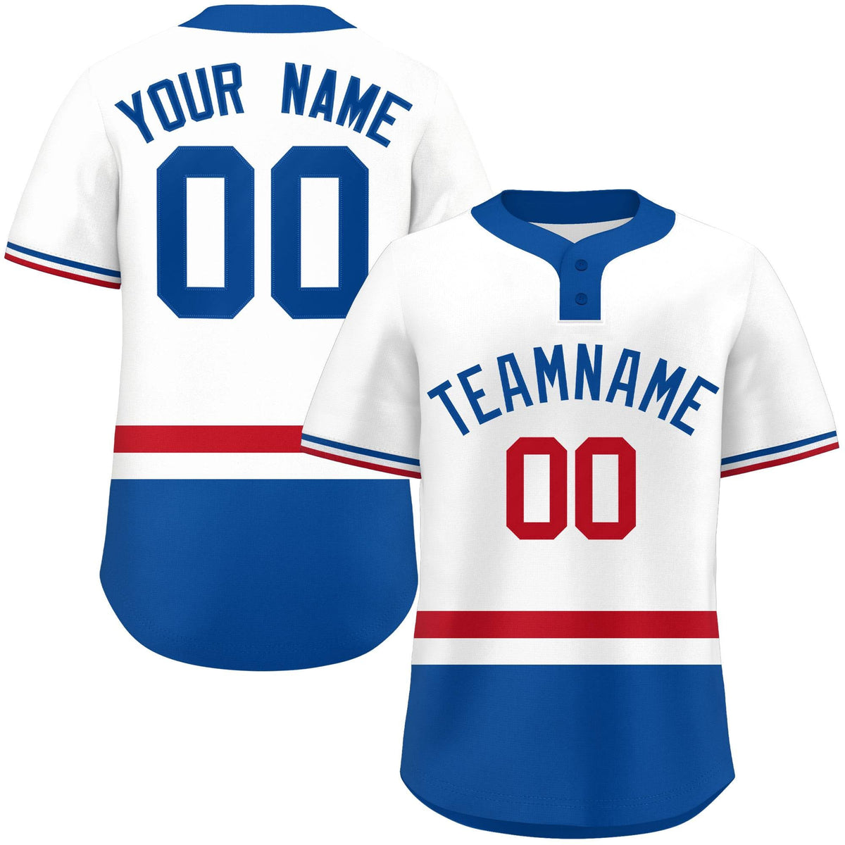 Custom White Red-Royal Color Block Personalized Authentic Two-Button Softball Jersey