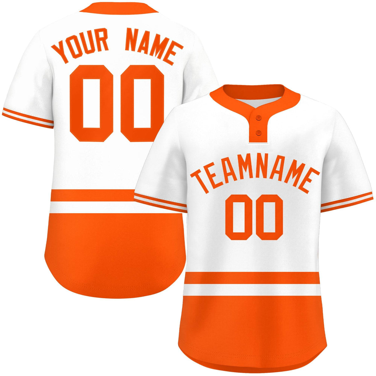 Custom White Orange Color Block Personalized Authentic Two-Button Softball Jersey