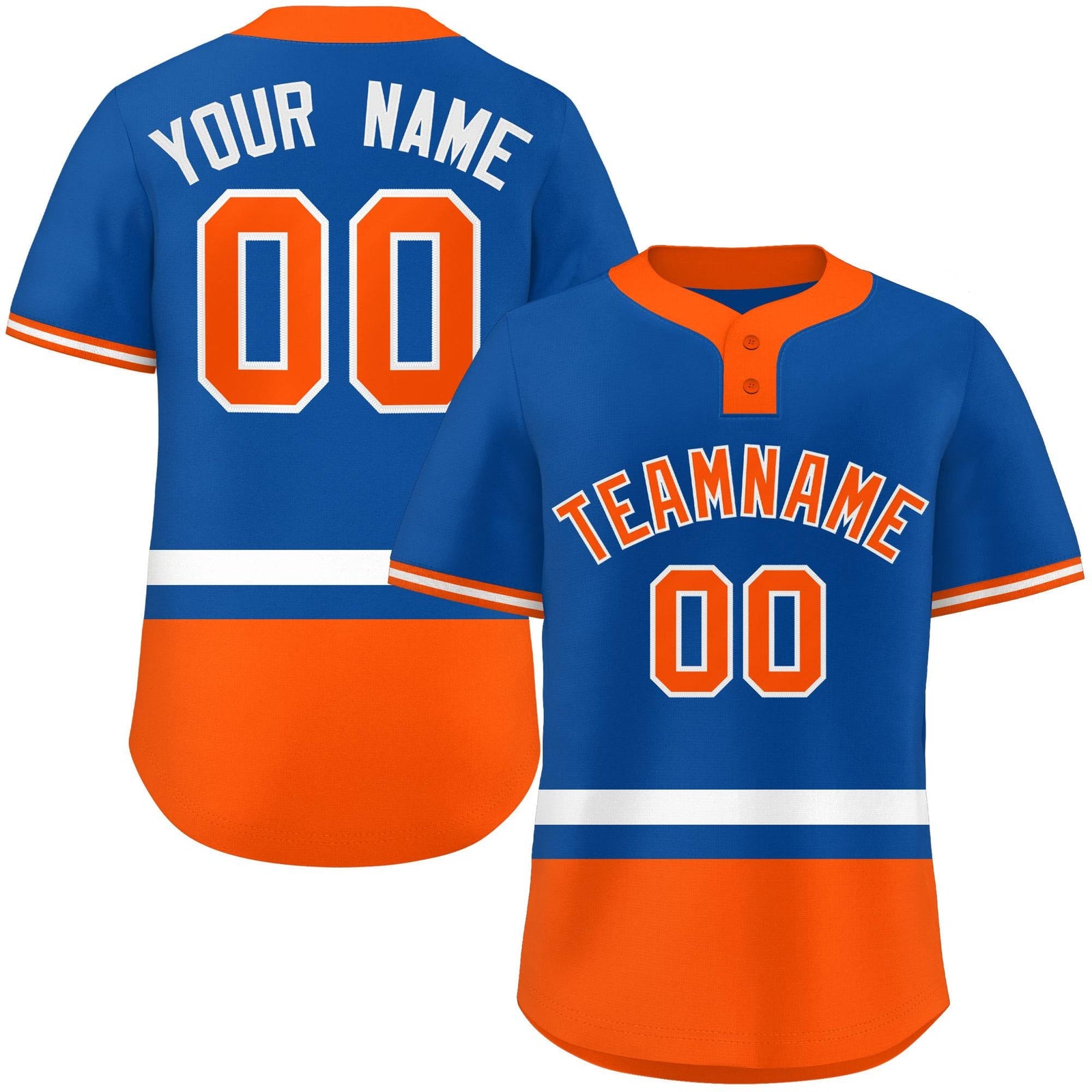 Custom Royal White-Orange Color Block Personalized Authentic Two-Button Softball Jersey