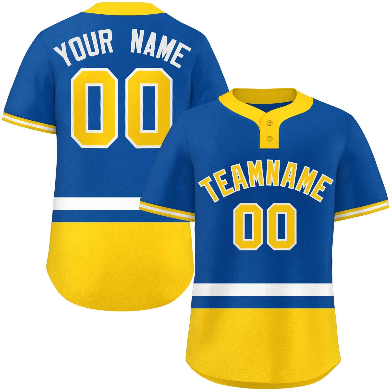 Custom Royal White-Gold Color Block Personalized Authentic Two-Button Softball Jersey