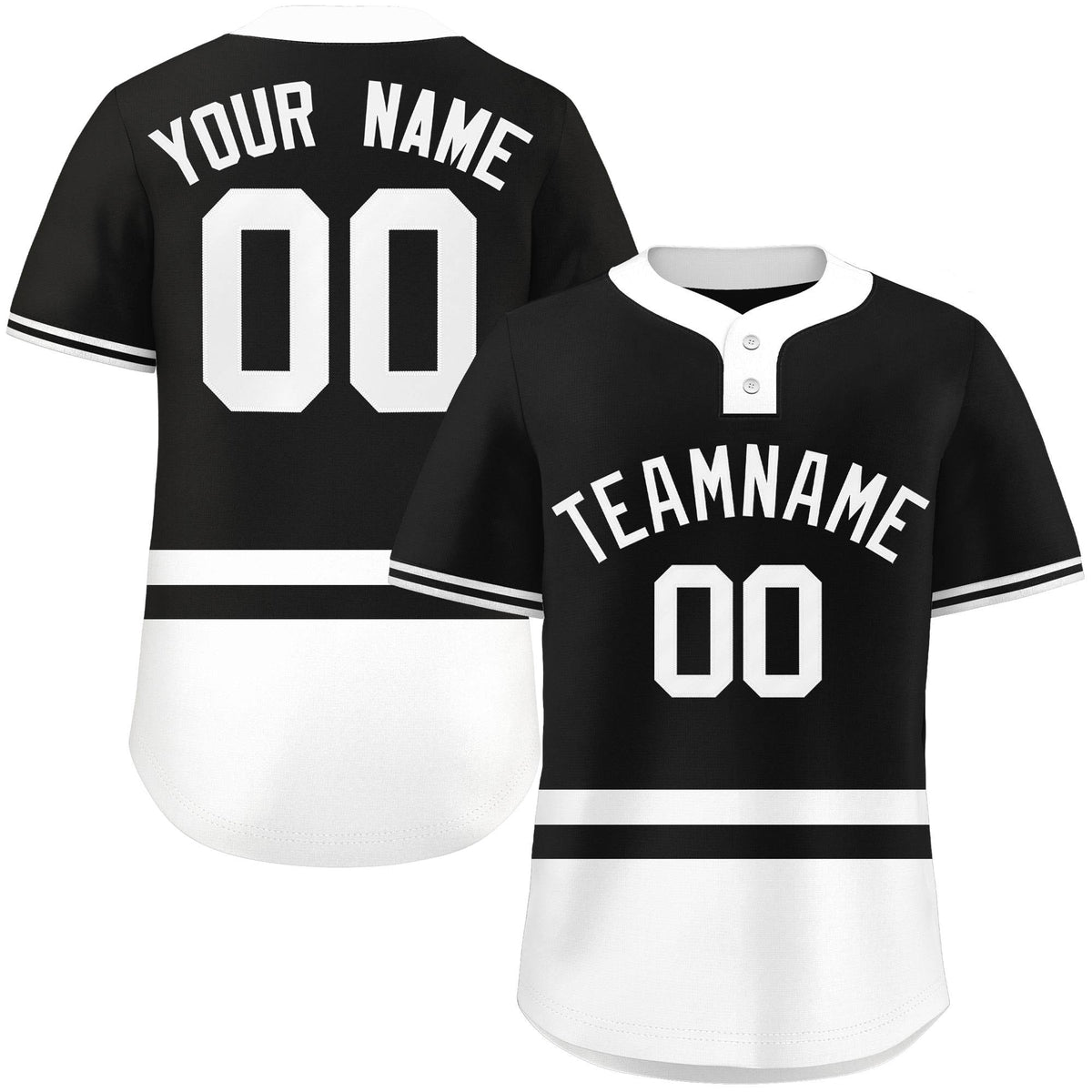 Custom Black White Color Block Personalized Authentic Two-Button Softball Jersey