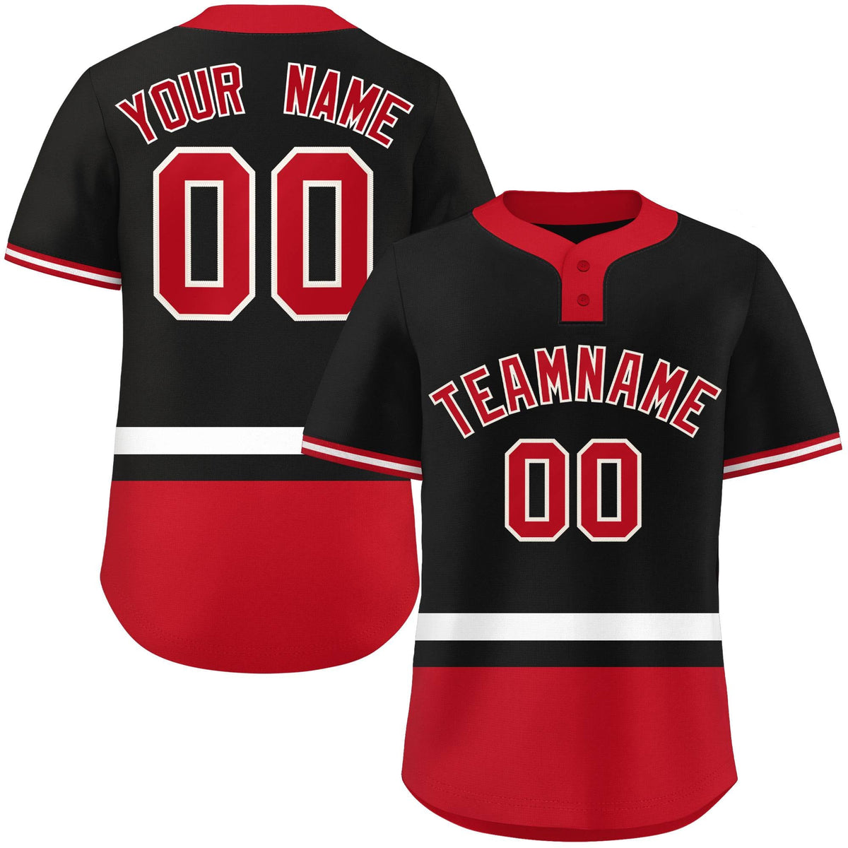 Custom Black White-Red Color Block Personalized Authentic Two-Button Softball Jersey