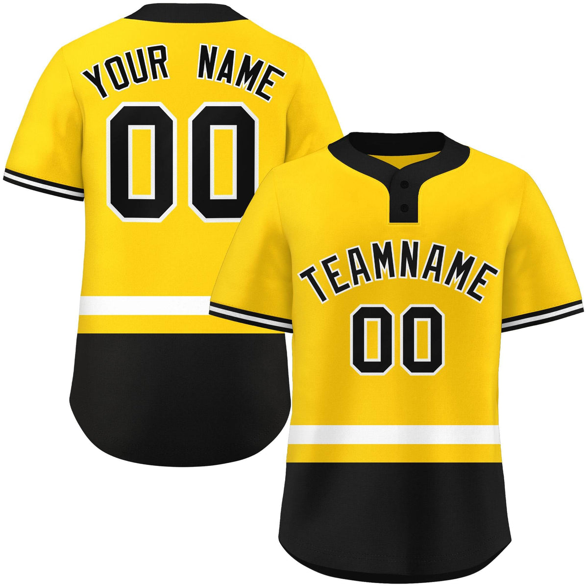Custom Gold White-Black Color Block Personalized Authentic Two-Button Softball Jersey