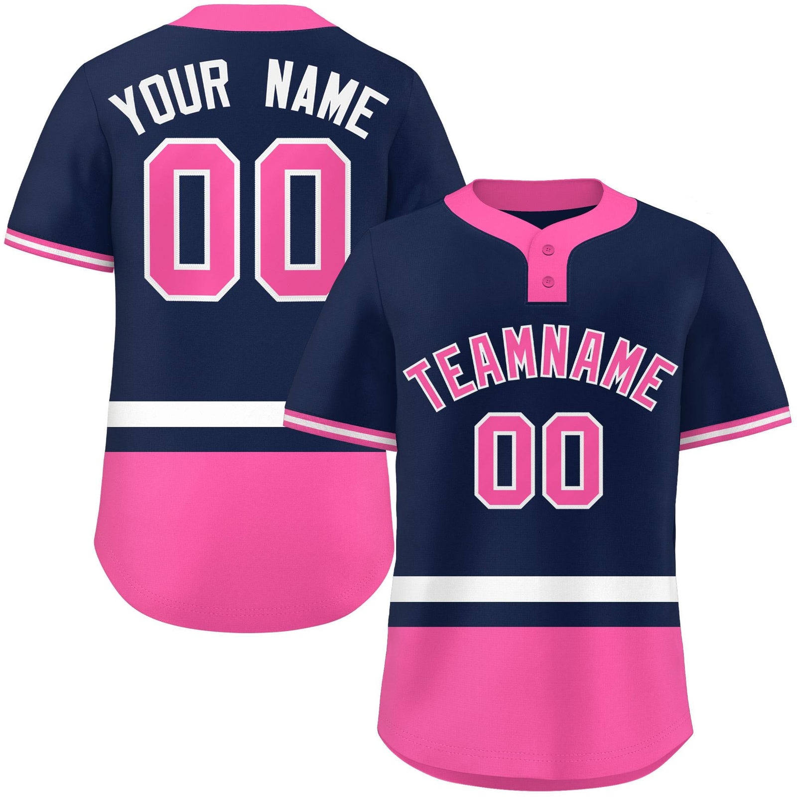 Custom Navy White-Pink Color Block Personalized Authentic Two-Button Softball Jersey