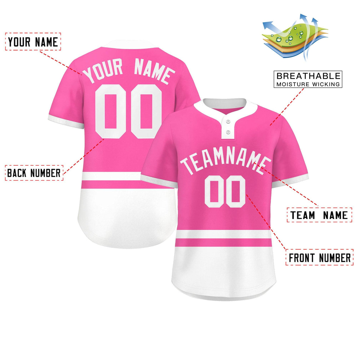 Custom Pink White Color Block Personalized Authentic Two-Button Softball Jersey