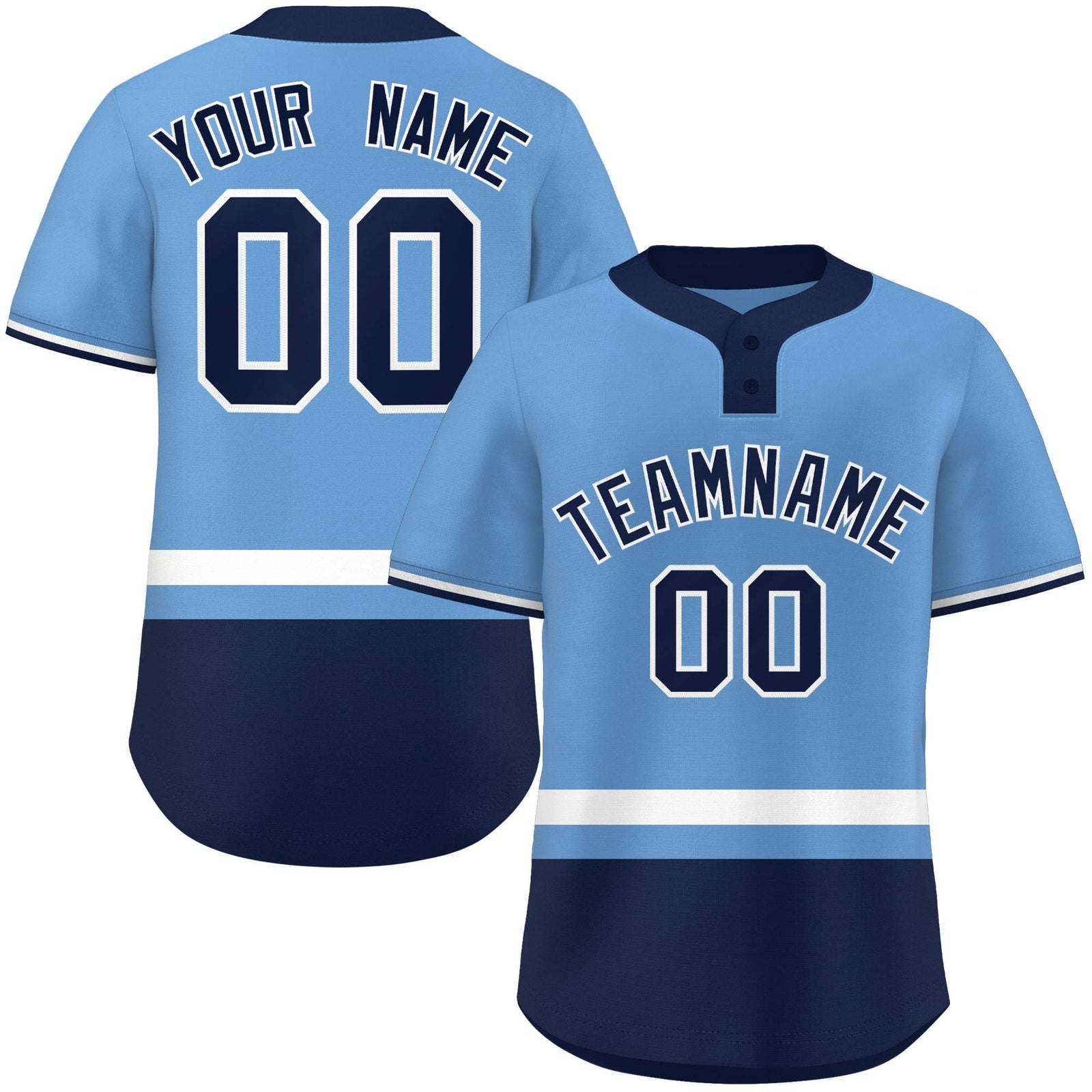 Custom Light Blue White-Navy Color Block Personalized Authentic Two-Button Softball Jersey